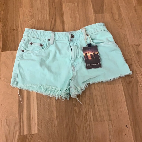 NWT Carmar mint green denim distressed shorts - Picture 1 of 6